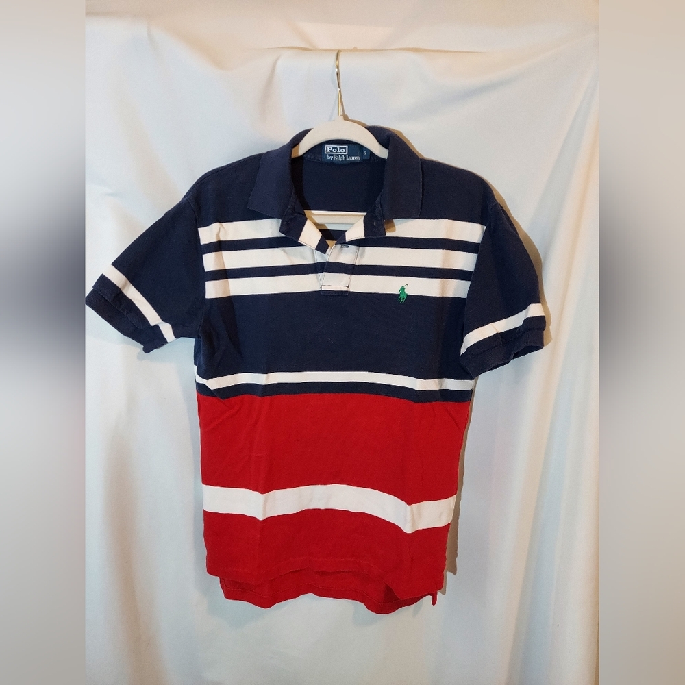 Polo by Ralph Lauren Men's Blue and Red Striped Polo